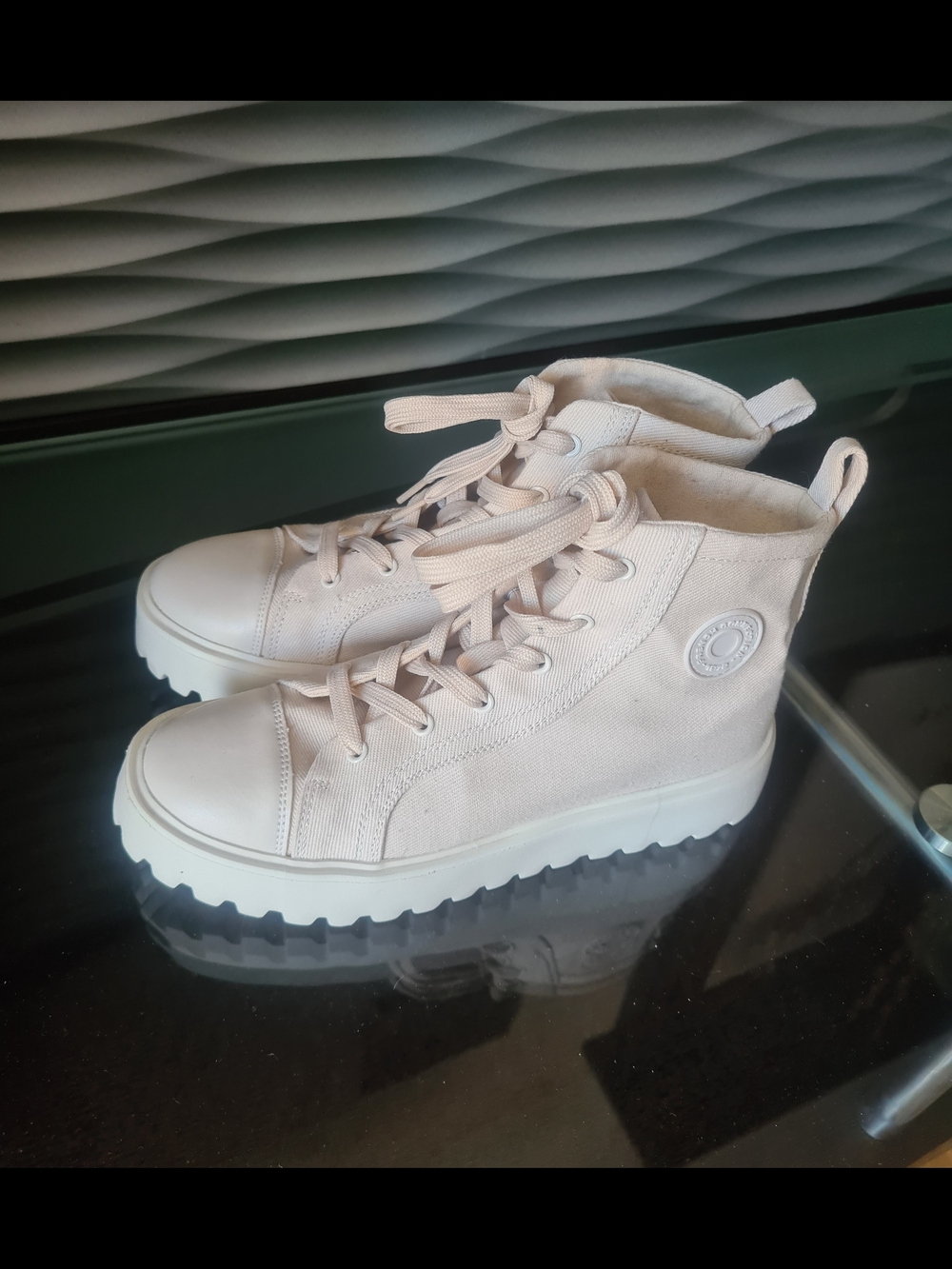 Casual French Connection High-Top Canvas Sneakers in Light Beige